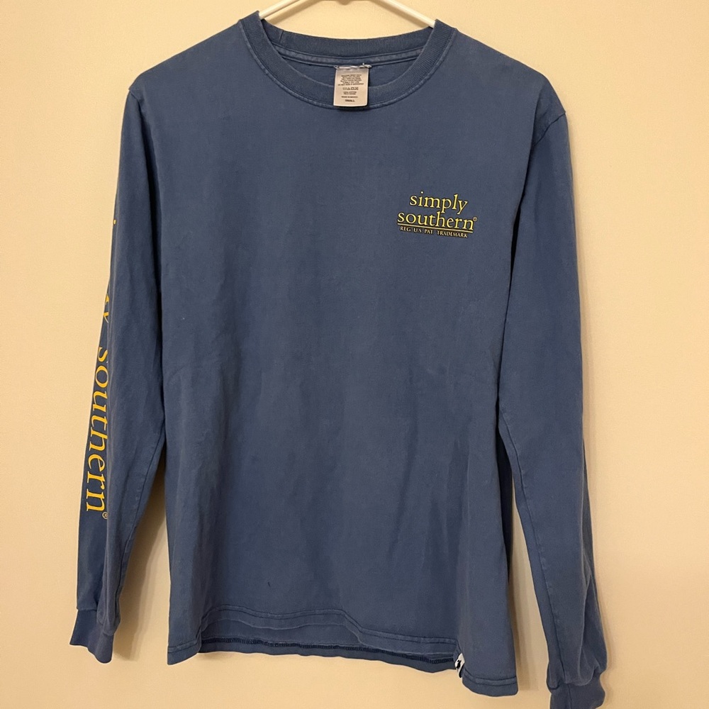 Simply Southern Blue Long Sleeve Tee with Yellow Accents